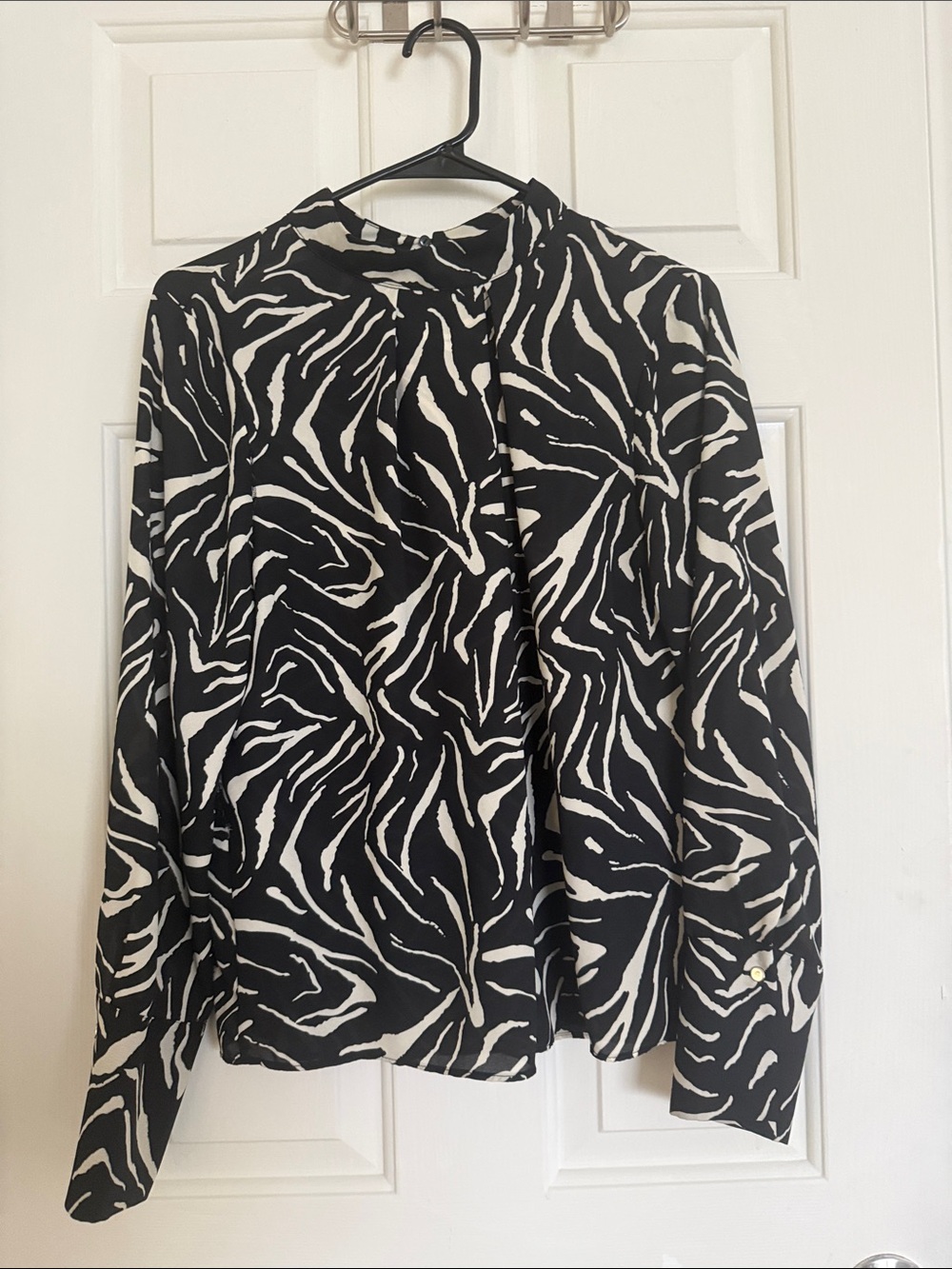 Zara Black and Cream Zebra-Pattern Blouse